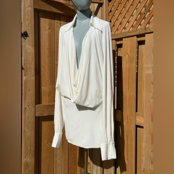 🆕 RAT & BOA 🧿 NWOT Stella White Long Sleeve Cowl Neck Mini Dress, Sz M - Picture 3 of 16